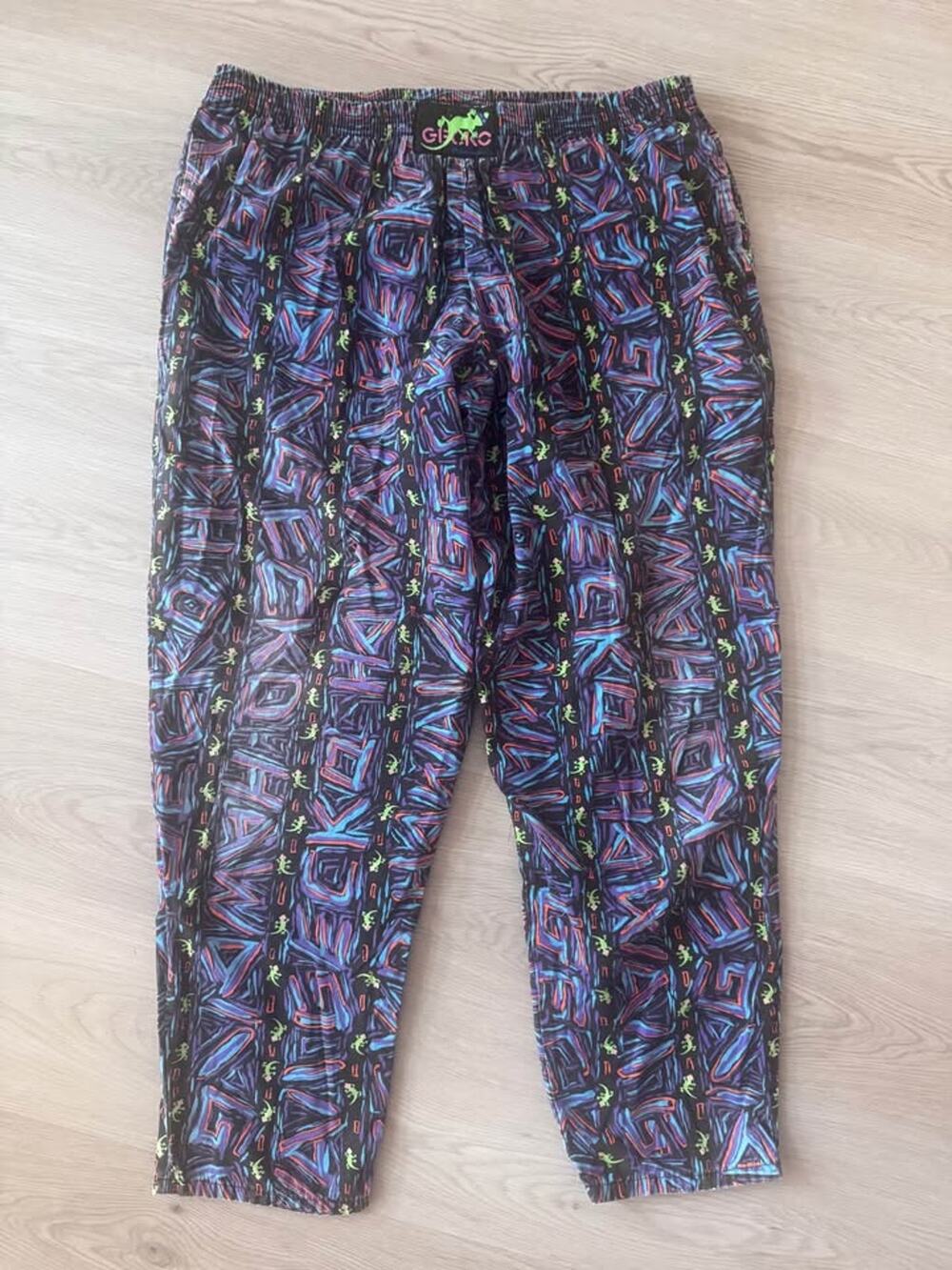 Vintage 80s/90s Gecko Hawaii Small Multi Stripe Neon Print Beach Parachute Pants